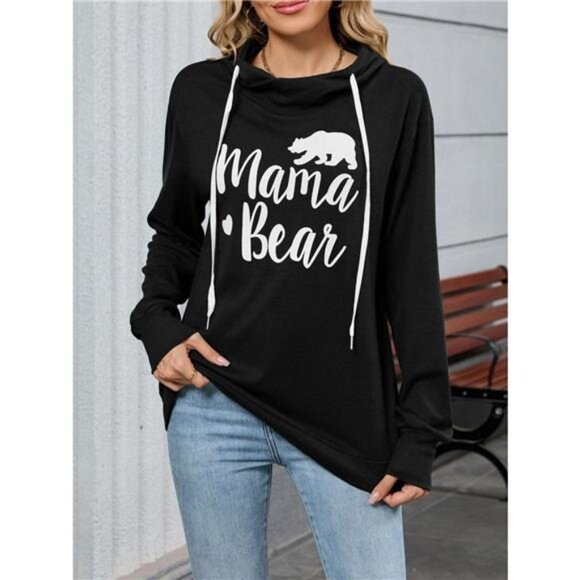 Letter Drawstring Long Sleeve Hoodie - Picture 1 of 16